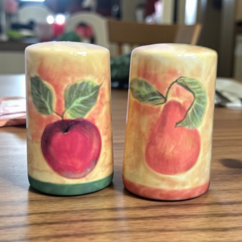 Vintage Fruit Design Ceramic Salt and Pepper Shakers Collectible Kitchen 3.5" H